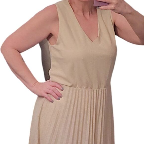 Mango Heathered Cream Color Pleated Sleeveless Midi Dress LARGE - Picture 10 of 17